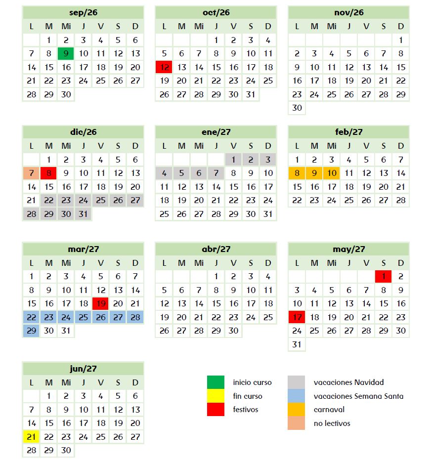 Calendario escolar 2026-27